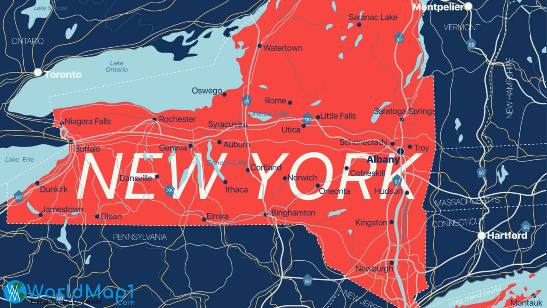 New York State Map with Major Cities Map